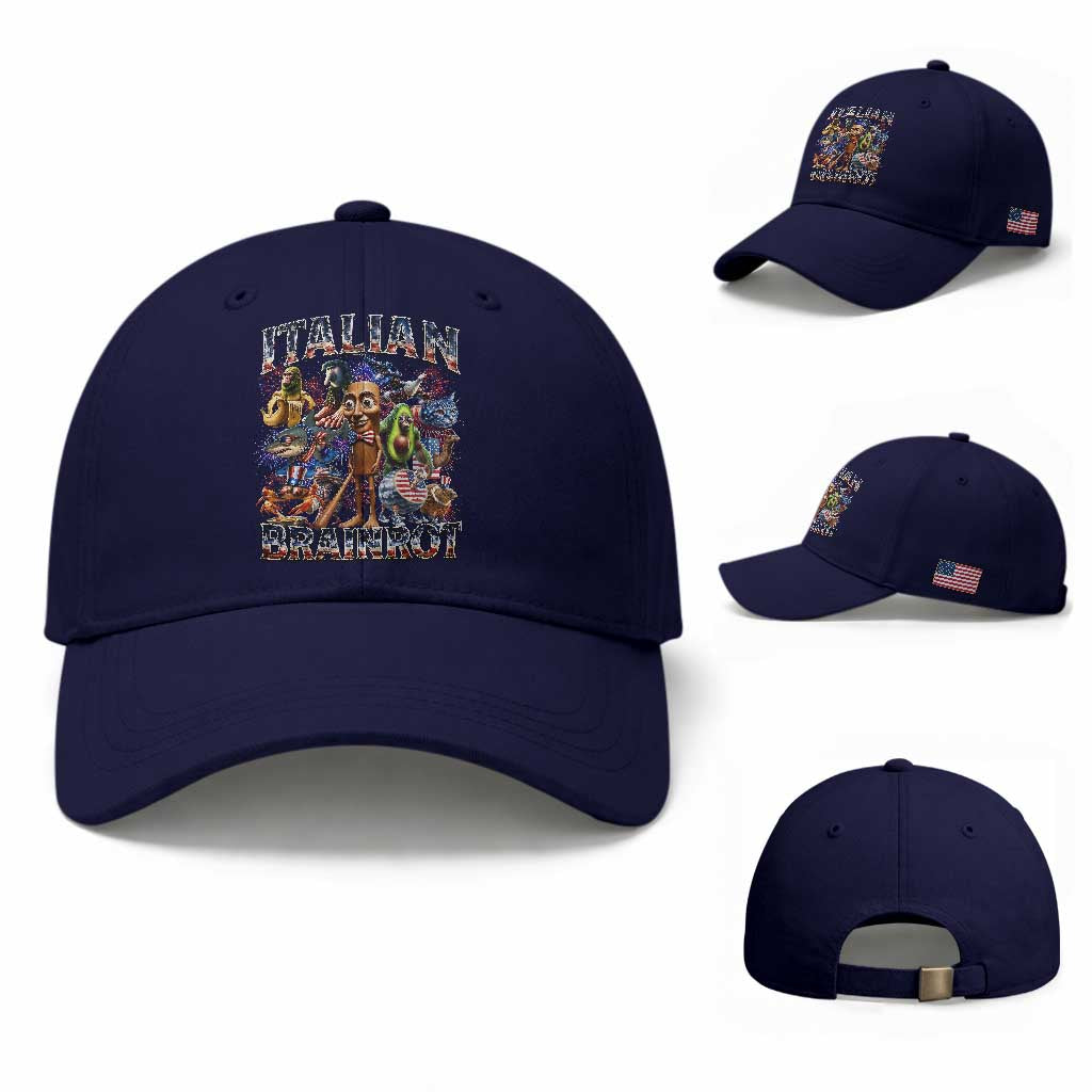 Funny Italian Brainrot Meme 4th of July Baseball Cap TS14 Baseball Cap Universal Fit Dark Blue Print Your Wear