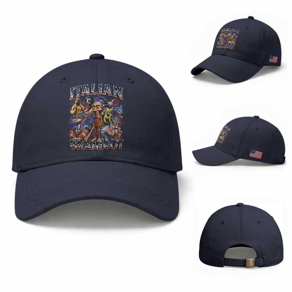 Funny Italian Brainrot Meme 4th of July Baseball Cap TS14 Baseball Cap Universal Fit Navy Print Your Wear