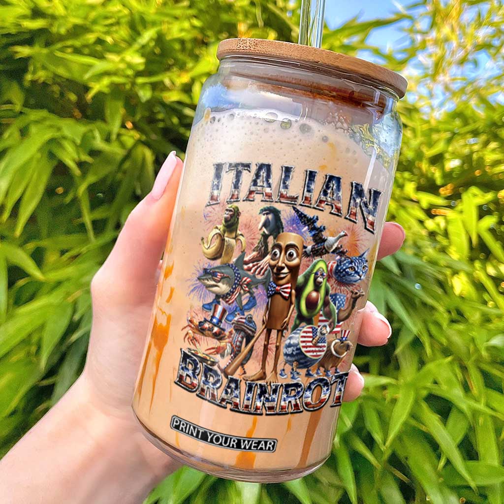 Funny Italian Brainrot Meme 4th of July Glass Can TS14 Black Print Your Wear
