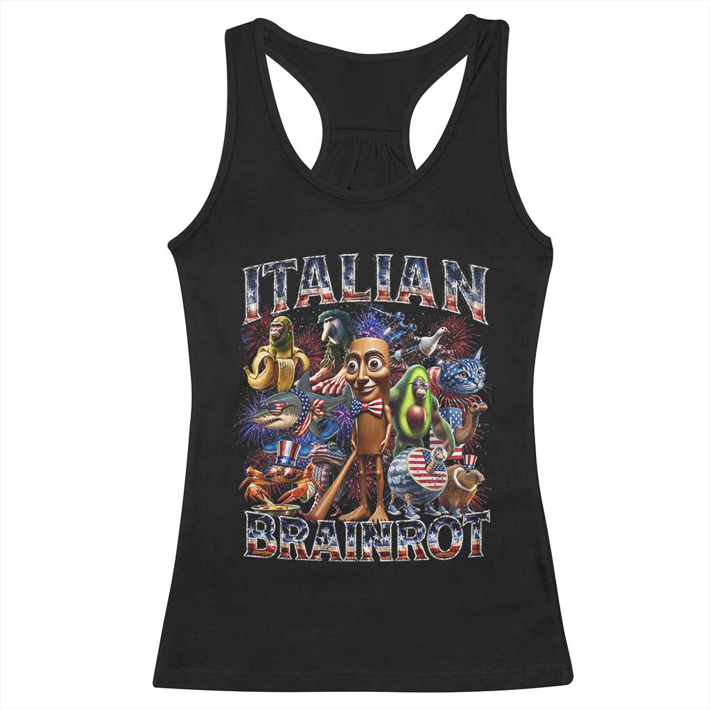 Funny Italian Brainrot Meme 4th of July Racerback Tank Top TS14 Black Print Your Wear