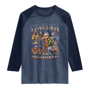 Funny Italian Brainrot Meme 4th of July Raglan Shirt TS14 Heather Denim Navy Print Your Wear