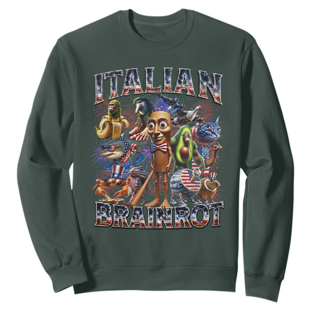 Funny Italian Brainrot Meme 4th of July Sweatshirt TS14 Dark Forest Green Print Your Wear