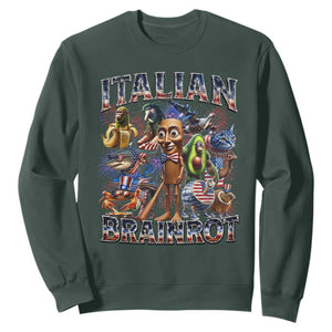 Funny Italian Brainrot Meme 4th of July Sweatshirt TS14 Dark Forest Green Print Your Wear