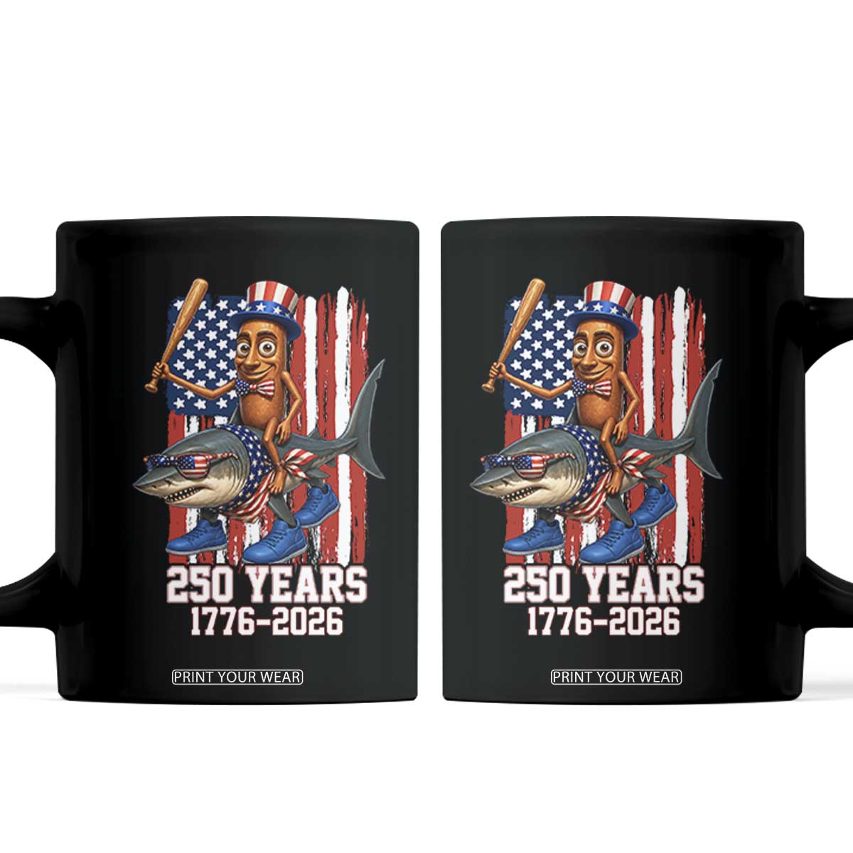 250th America Anniversary Coffee Mug Funny Tung Tung Tung Sahur Tralalero Tralala 4th of July TS14 Black Print Your Wear