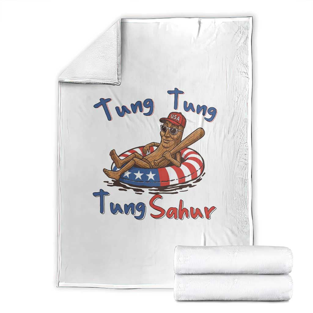 Tung Tung Tung Sahur Italian Brainrot 4th of July Throw Blanket TS14 White Print Your Wear