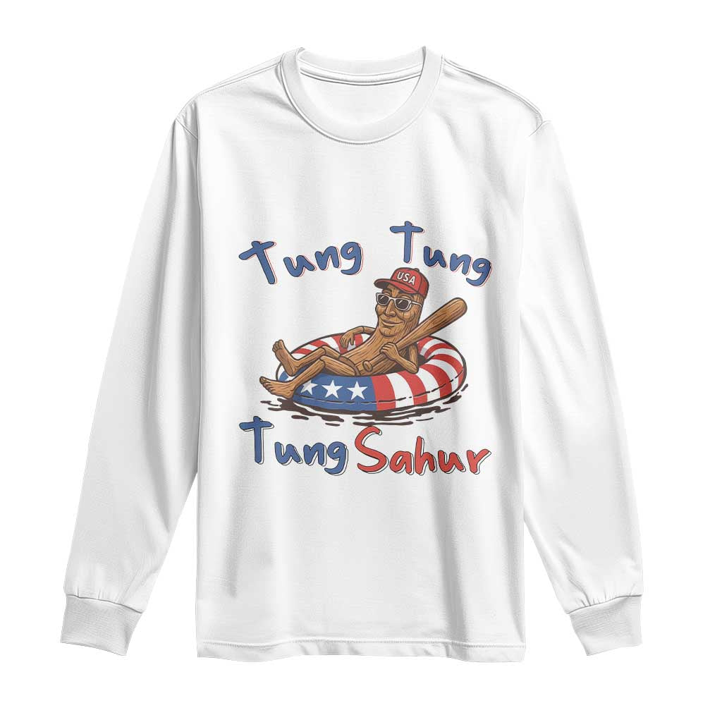 Tung Tung Tung Sahur Italian Brainrot 4th of July Long Sleeve Shirt TS14 White Print Your Wear