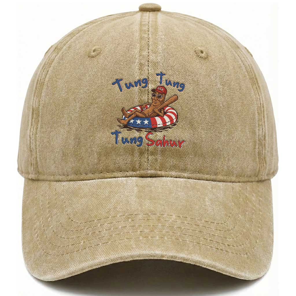 Tung Tung Tung Sahur Italian Brainrot 4th of July Washed Cotton Baseball Cap TS14 Print Your Wear