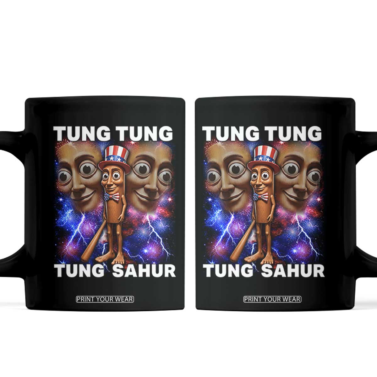 Tung Tung Sahur Italian Brainrot 4th Of July Meme Coffee Mug TS14 Black Print Your Wear