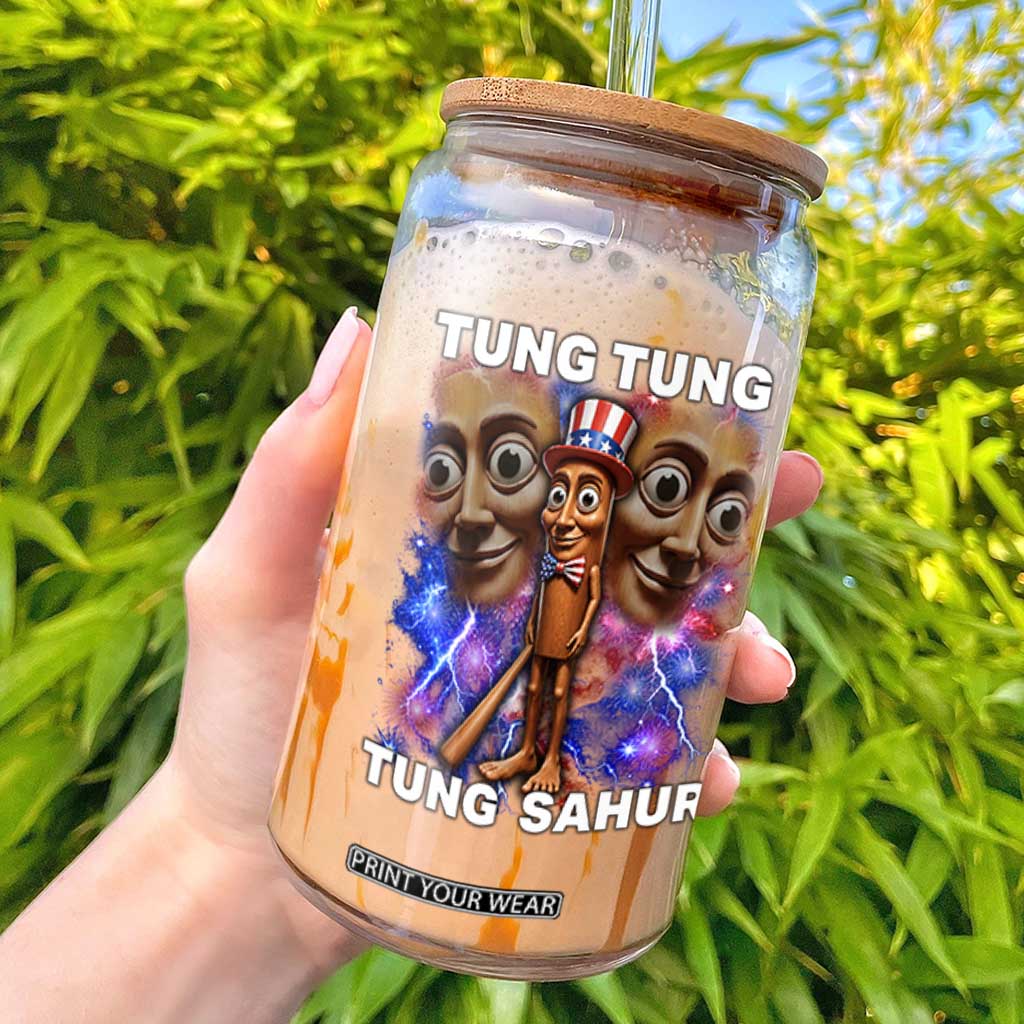 Tung Tung Sahur Italian Brainrot 4th Of July Meme Glass Can TS14 Black Print Your Wear