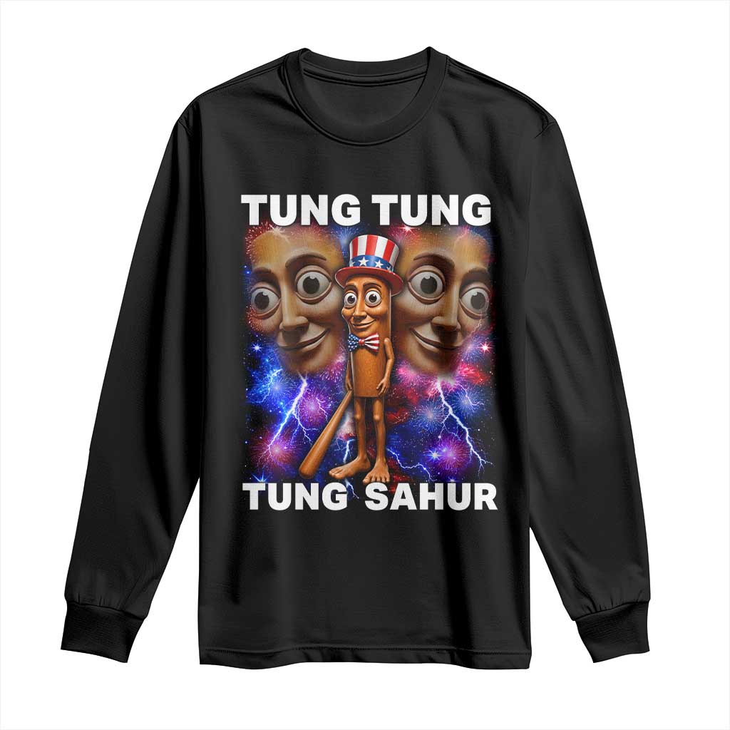 Tung Tung Sahur Italian Brainrot 4th Of July Meme Long Sleeve Shirt TS14 Black Print Your Wear