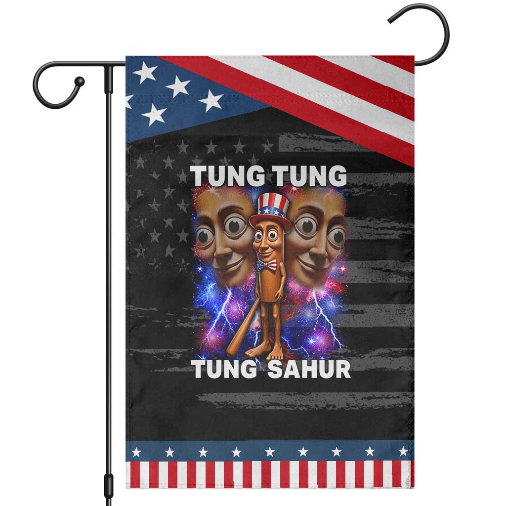 Tung Tung Sahur Italian Brainrot 4th Of July Meme Patriotic Garden Flag TS14 Distressed Black Blue Print Your Wear
