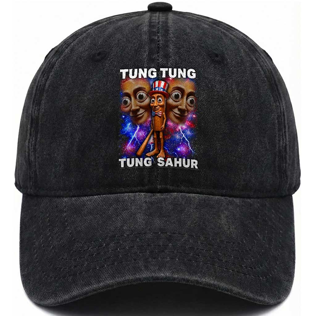Tung Tung Sahur Italian Brainrot 4th Of July Meme Washed Cotton Baseball Cap TS14 Print Your Wear