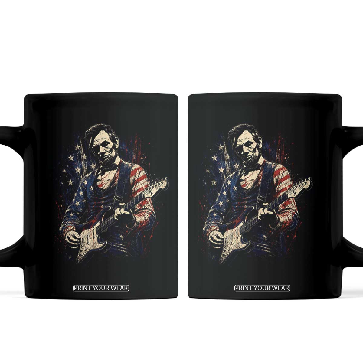 Abraham Lincoln Playing Guitar 4th of July Coffee Mug TS14 Black Print Your Wear