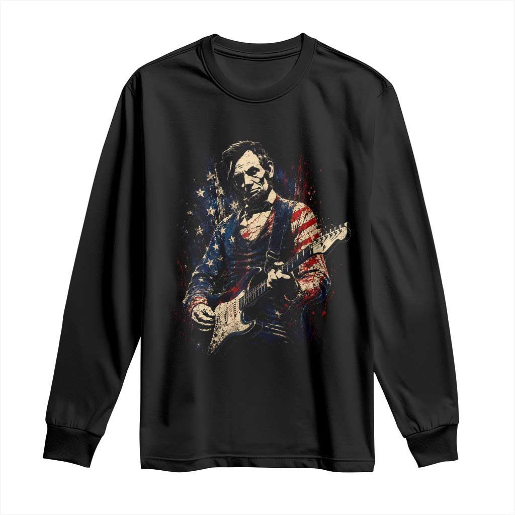 Abraham Lincoln Playing Guitar 4th of July Long Sleeve Shirt TS14 Black Print Your Wear