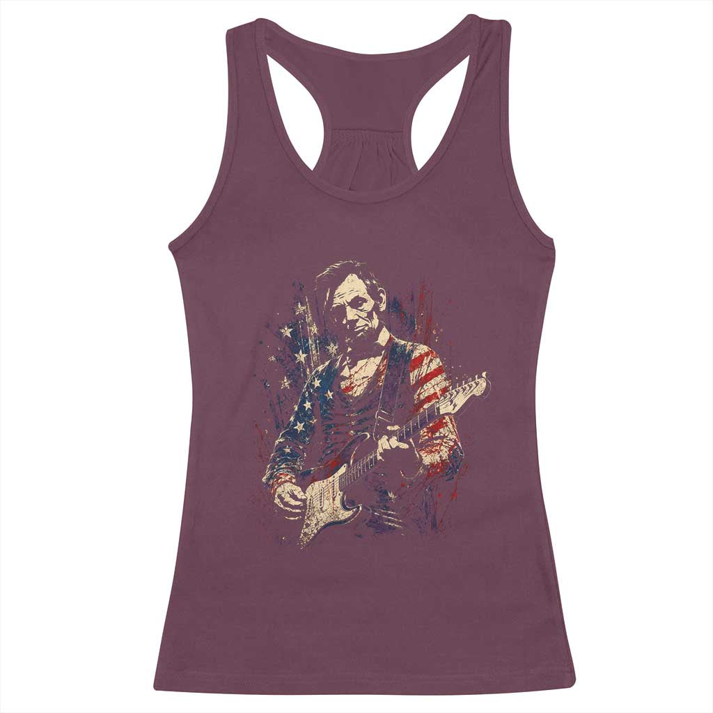 Abraham Lincoln Playing Guitar 4th of July Racerback Tank Top TS14 Maroon Print Your Wear