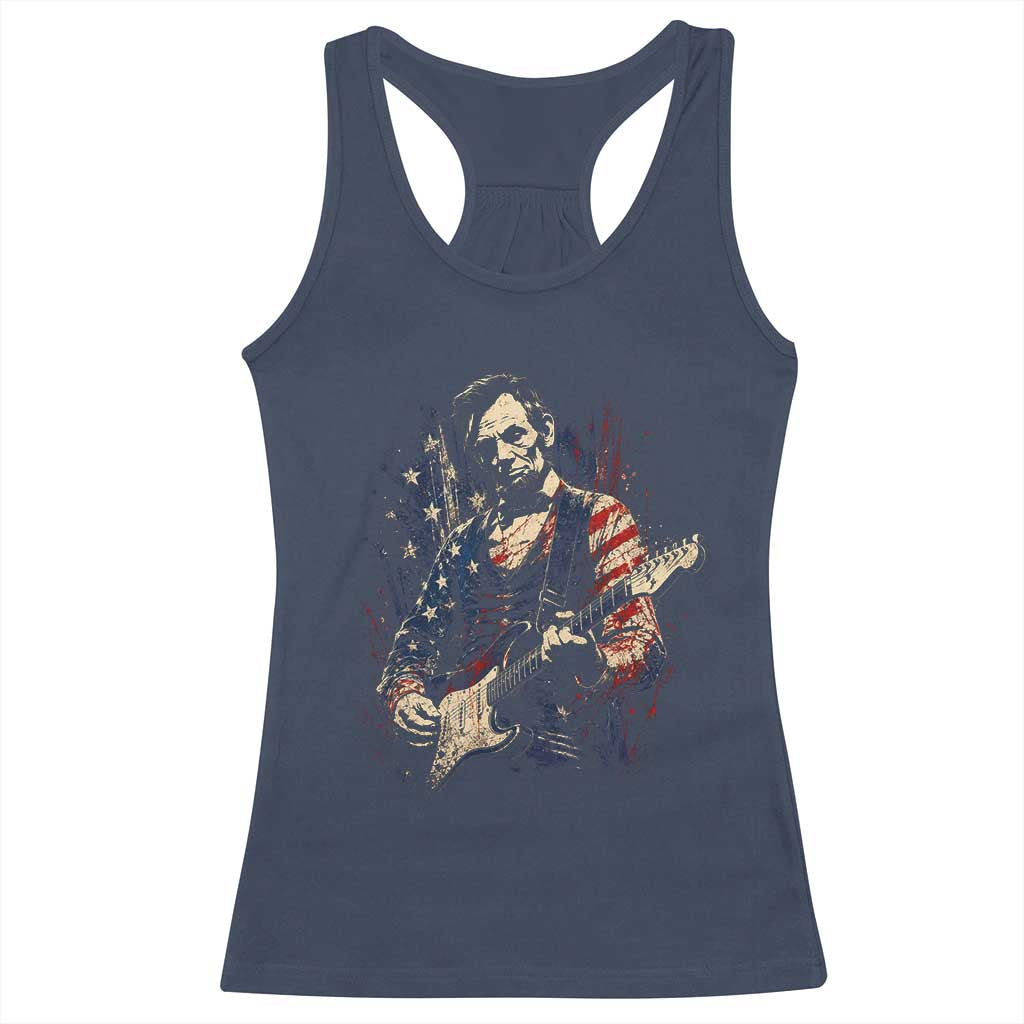 Abraham Lincoln Playing Guitar 4th of July Racerback Tank Top TS14 Navy Print Your Wear