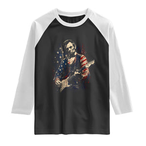 Abraham Lincoln Playing Guitar 4th of July Raglan Shirt TS14 Black White Print Your Wear