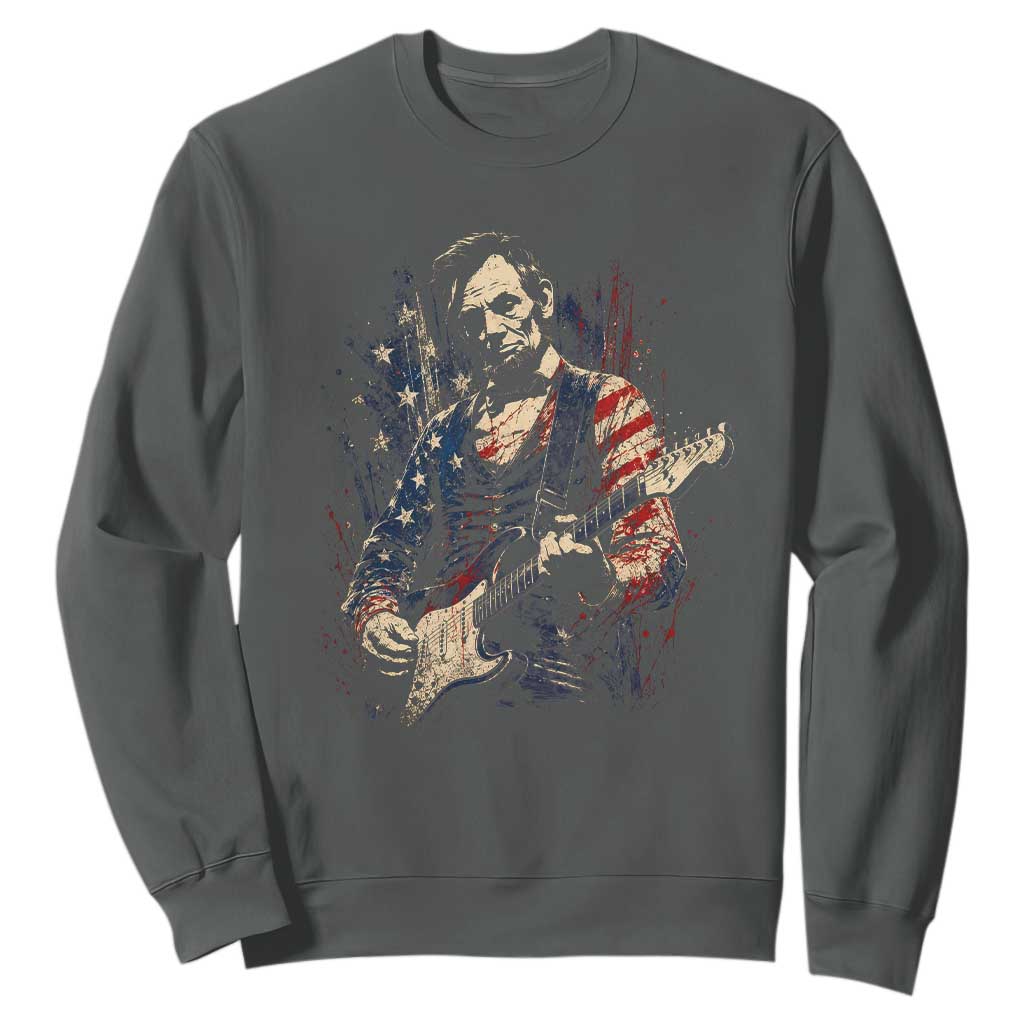 Abraham Lincoln Playing Guitar 4th of July Sweatshirt TS14 Dark Heather Print Your Wear