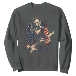 Abraham Lincoln Playing Guitar 4th of July Sweatshirt TS14 Dark Heather Print Your Wear