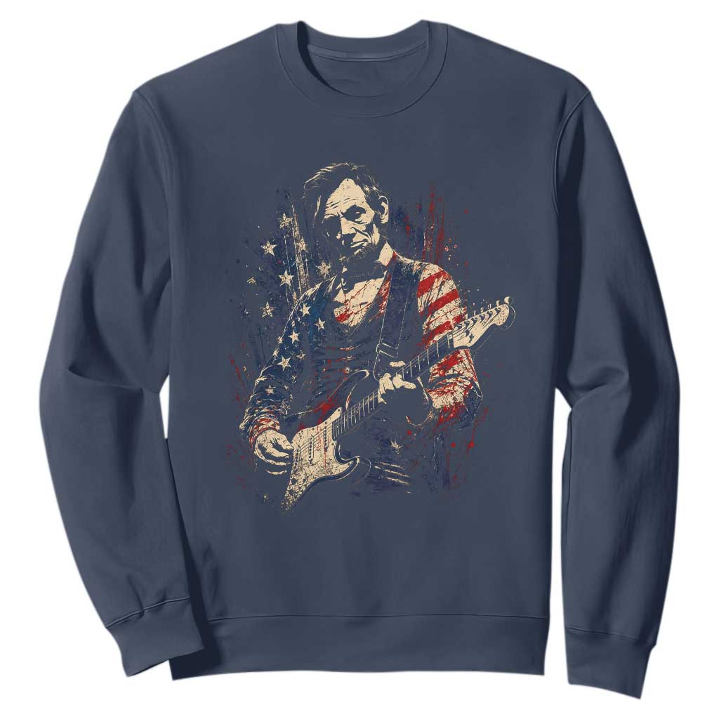 Abraham Lincoln Playing Guitar 4th of July Sweatshirt TS14 Navy Print Your Wear