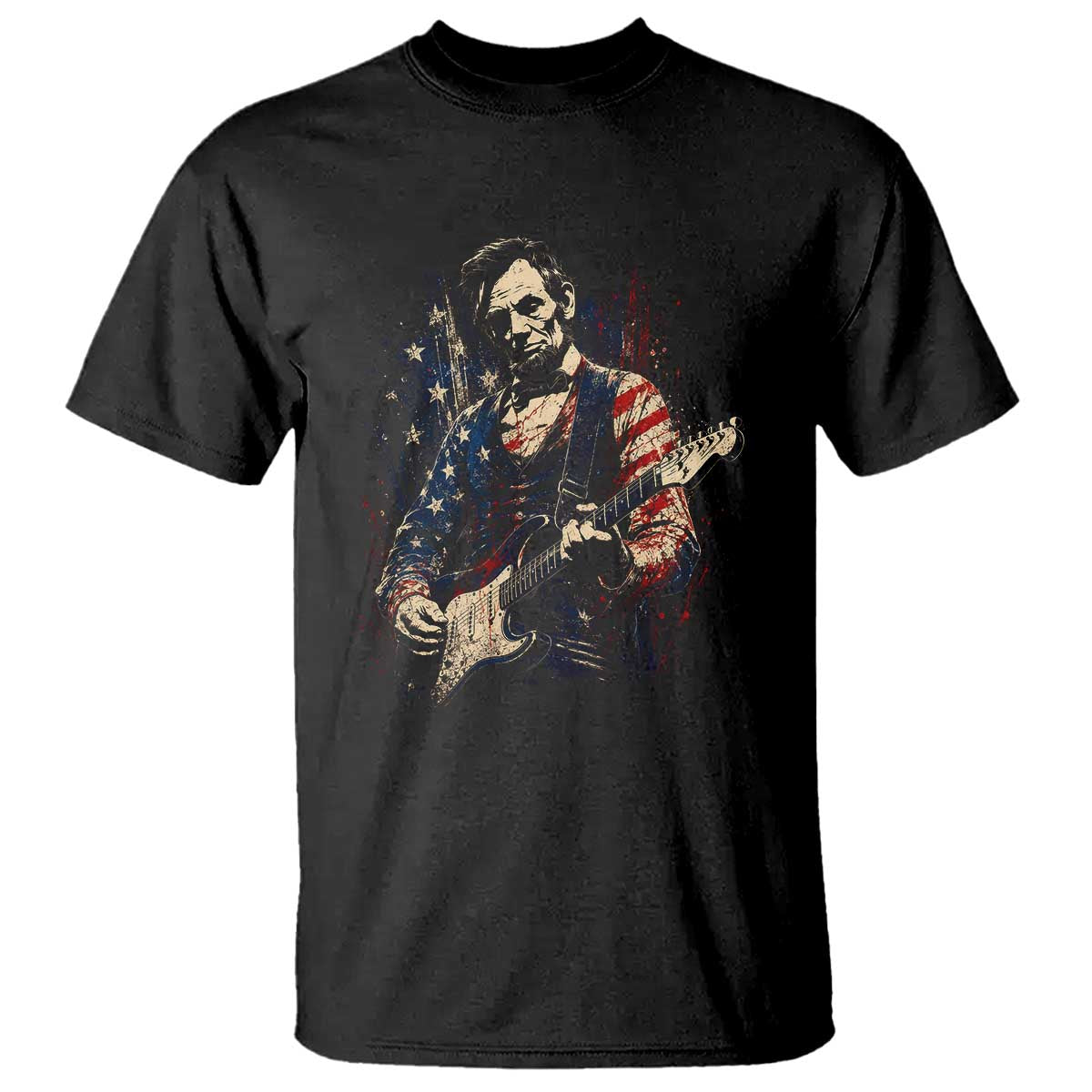 Abraham Lincoln Playing Guitar 4th of July T Shirt TS14 Black Print Your Wear