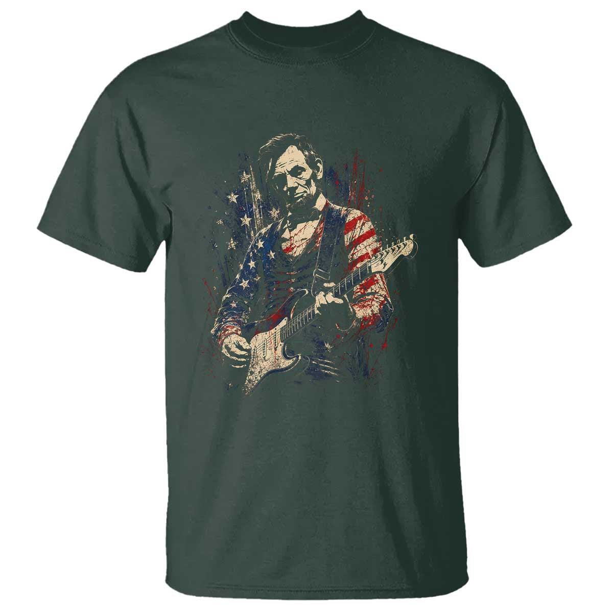 Abraham Lincoln Playing Guitar 4th of July T Shirt TS14 Dark Forest Green Print Your Wear