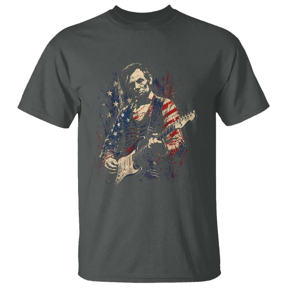 Abraham Lincoln Playing Guitar 4th of July T Shirt TS14 Dark Heather Print Your Wear
