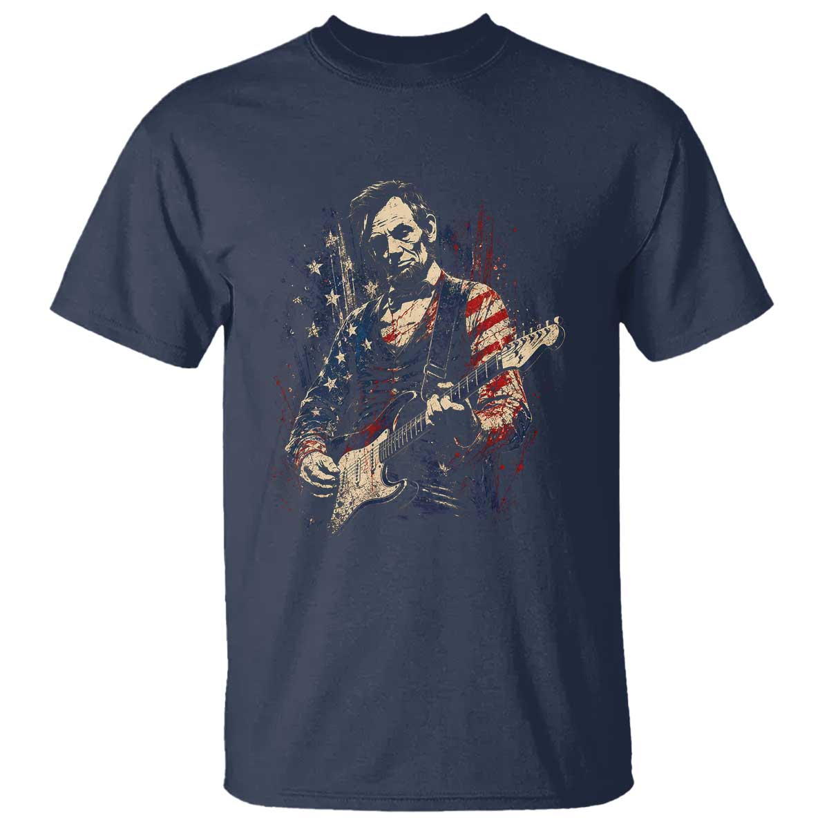 Abraham Lincoln Playing Guitar 4th of July T Shirt TS14 Navy Print Your Wear