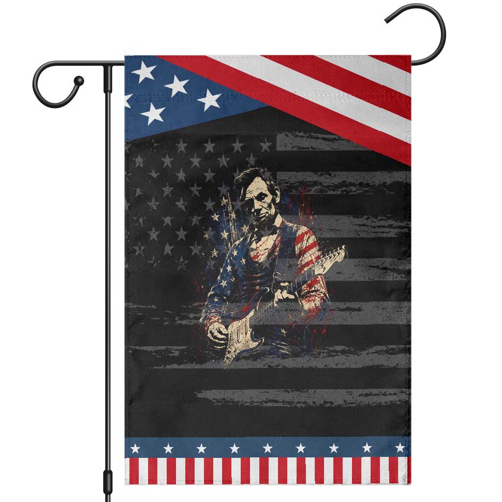 Abraham Lincoln Playing Guitar 4th of July Patriotic Garden Flag TS14 Distressed Black Blue Print Your Wear