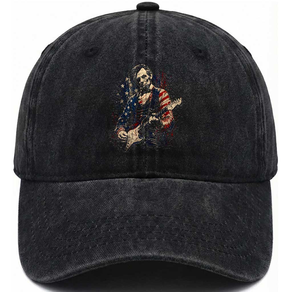 Abraham Lincoln Playing Guitar 4th of July Washed Cotton Baseball Cap TS14 Print Your Wear