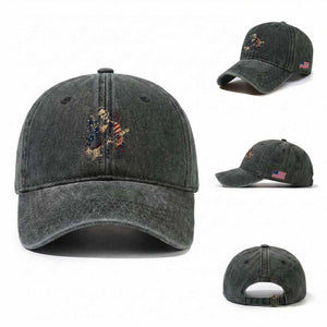 Abraham Lincoln Playing Guitar 4th of July Washed Cotton Baseball Cap TS14 Washed Cap Universal Fit Dark Green Print Your Wear
