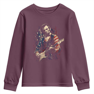 Abraham Lincoln Playing Guitar 4th of July Youth Sweatshirt TS14 Maroon Print Your Wear