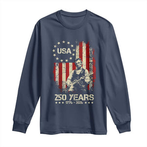 America's 250th Abraham Lincoln Playing Guitar Long Sleeve Shirt TS14 Navy Print Your Wear