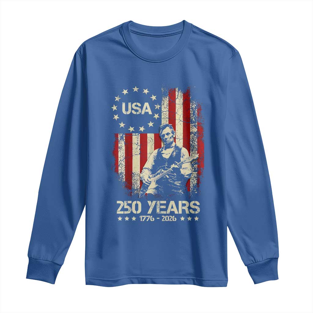 America's 250th Abraham Lincoln Playing Guitar Long Sleeve Shirt TS14 Royal Blue Print Your Wear