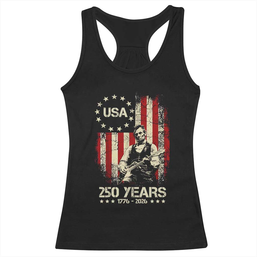 America's 250th Abraham Lincoln Playing Guitar Racerback Tank Top TS14 Black Print Your Wear