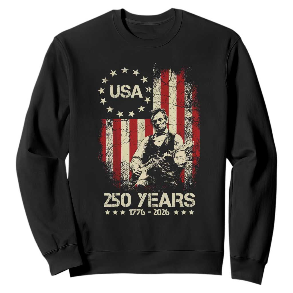 America's 250th Abraham Lincoln Playing Guitar Sweatshirt TS14 Black Print Your Wear
