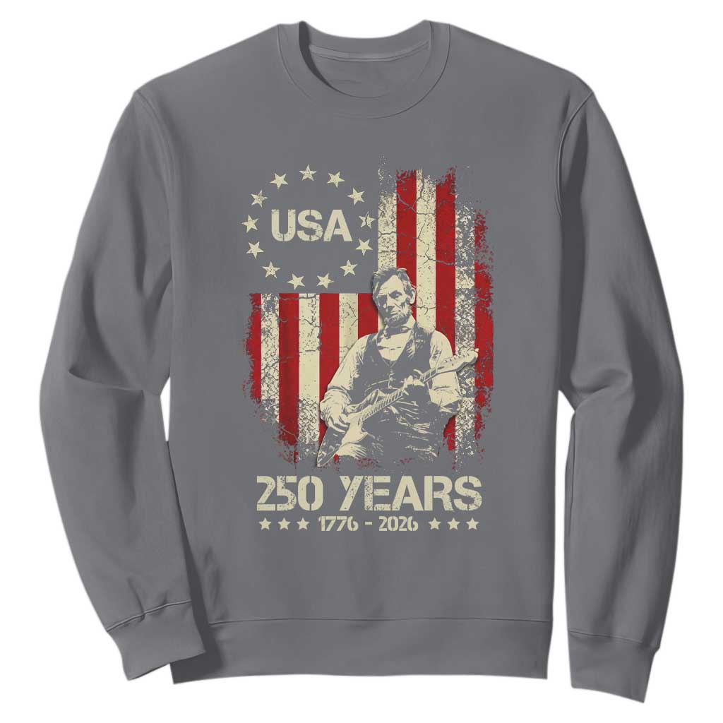 America's 250th Abraham Lincoln Playing Guitar Sweatshirt TS14 Charcoal Print Your Wear