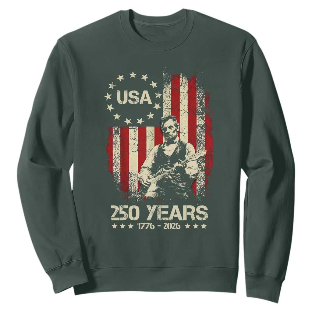 America's 250th Abraham Lincoln Playing Guitar Sweatshirt TS14 Dark Forest Green Print Your Wear