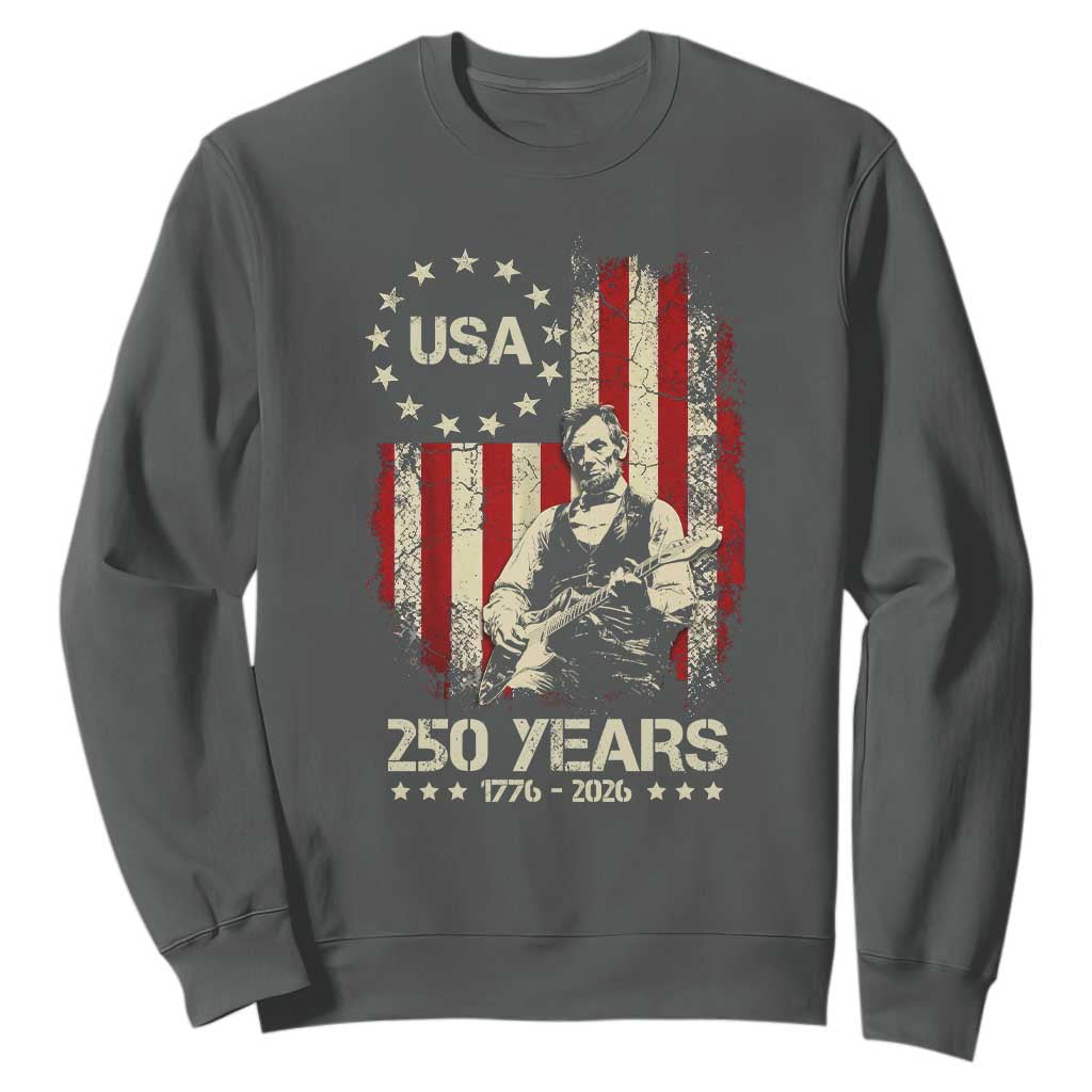 America's 250th Abraham Lincoln Playing Guitar Sweatshirt TS14 Dark Heather Print Your Wear