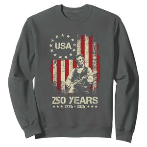 America's 250th Abraham Lincoln Playing Guitar Sweatshirt TS14 Dark Heather Print Your Wear