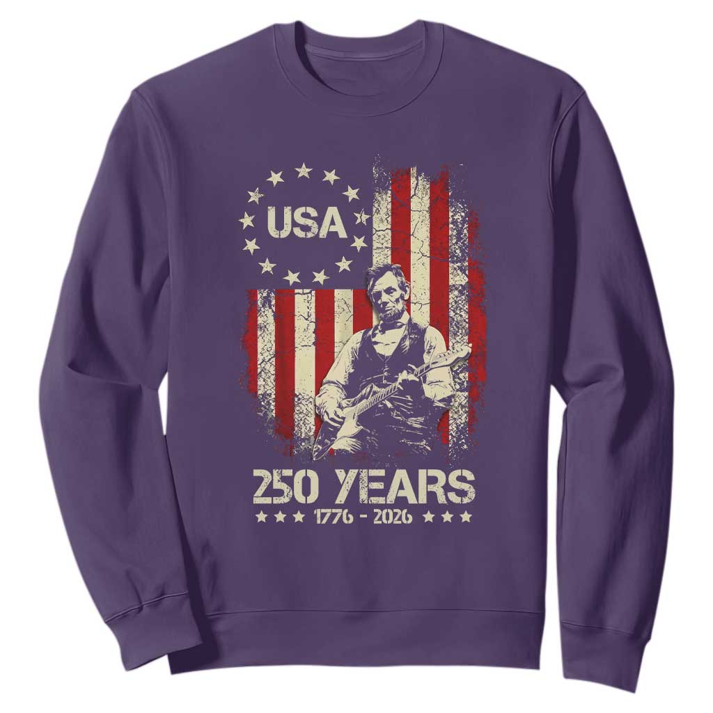 America's 250th Abraham Lincoln Playing Guitar Sweatshirt TS14 Purple Print Your Wear