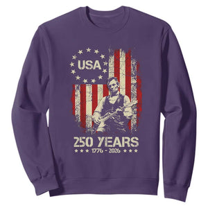 America's 250th Abraham Lincoln Playing Guitar Sweatshirt TS14 Purple Print Your Wear