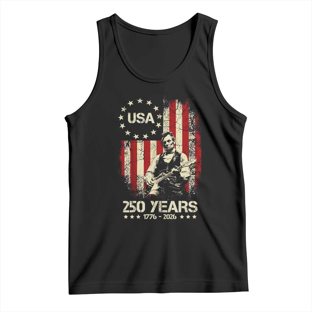 America's 250th Abraham Lincoln Playing Guitar Tank Top TS14 Black Print Your Wear