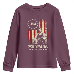 America's 250th Abraham Lincoln Playing Guitar Youth Sweatshirt TS14 Maroon Print Your Wear