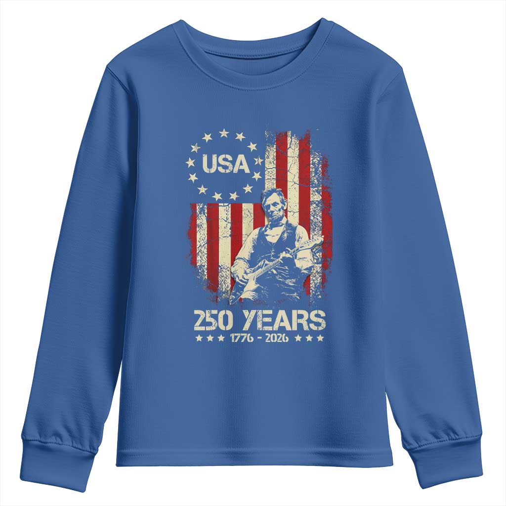 America's 250th Abraham Lincoln Playing Guitar Youth Sweatshirt TS14 Royal Blue Print Your Wear