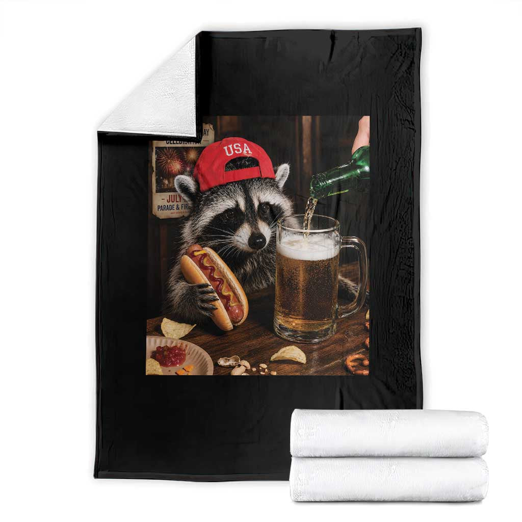 Patriotic USA Raccoon Drinking Beer Throw Blanket 4th of July Meme TS14 Black Print Your Wear