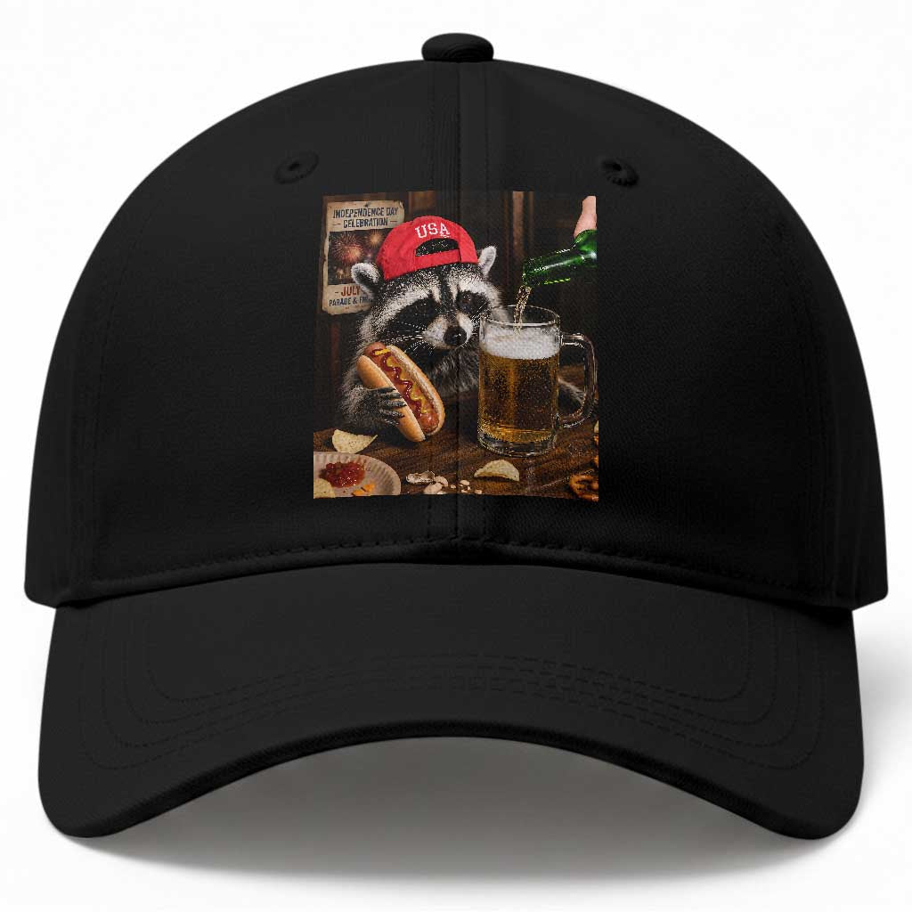 Patriotic USA Raccoon Drinking Beer Baseball Cap 4th of July Meme TS14 Print Your Wear