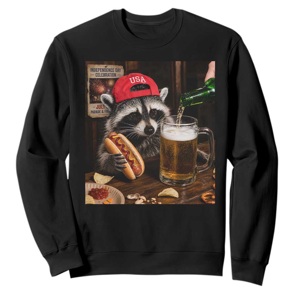 Patriotic USA Raccoon Drinking Beer Sweatshirt 4th of July Meme TS14 Black Print Your Wear