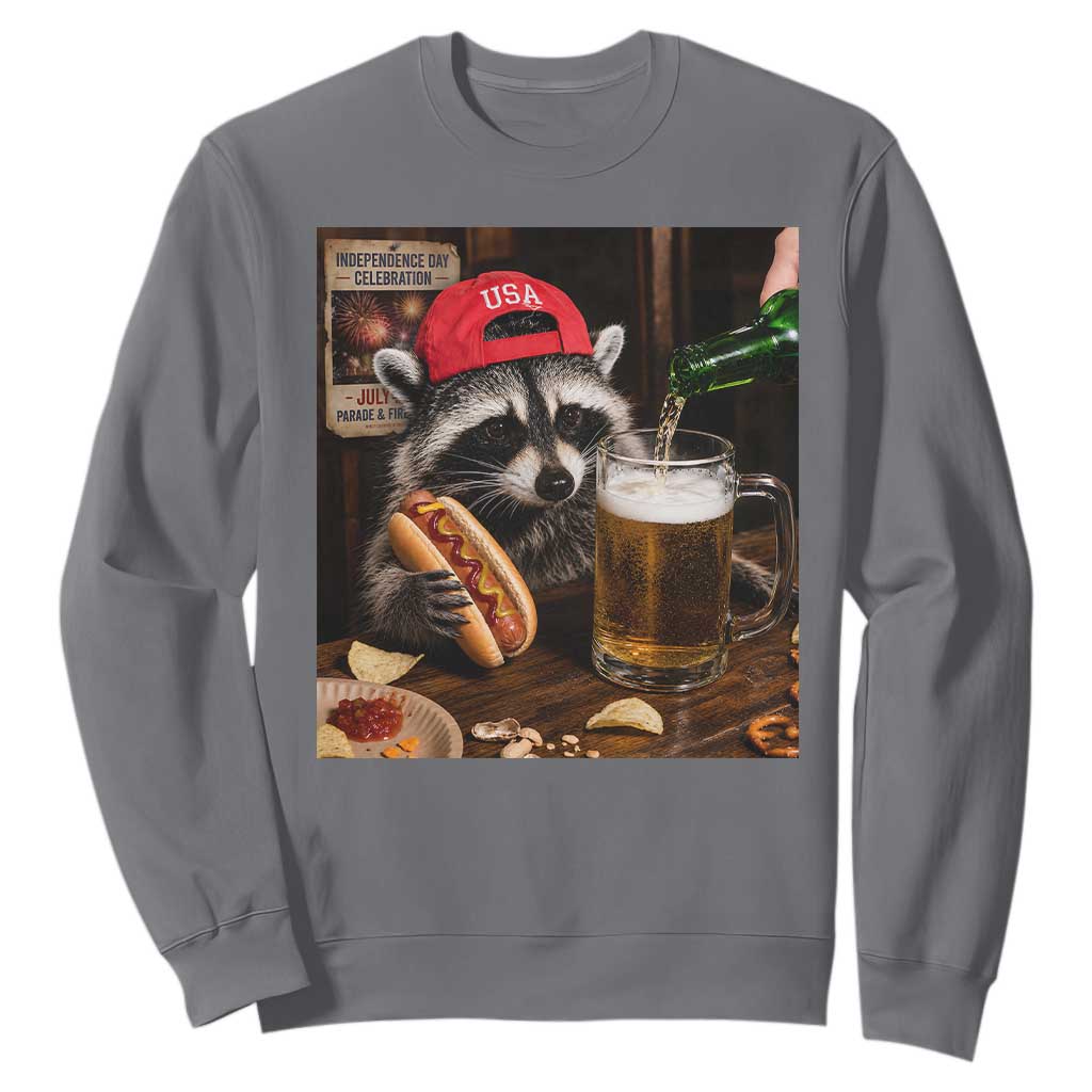 Patriotic USA Raccoon Drinking Beer Sweatshirt 4th of July Meme TS14 Charcoal Print Your Wear