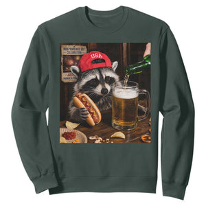 Patriotic USA Raccoon Drinking Beer Sweatshirt 4th of July Meme TS14 Dark Forest Green Print Your Wear
